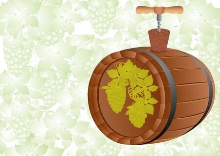 Corkscrew screwed into the cork from the barrel of grape wine.のイラスト素材