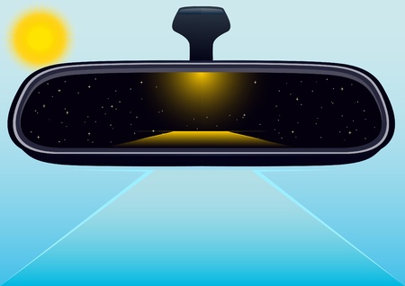 Car mirror reflecting the night. Towards a new day.のイラスト素材
