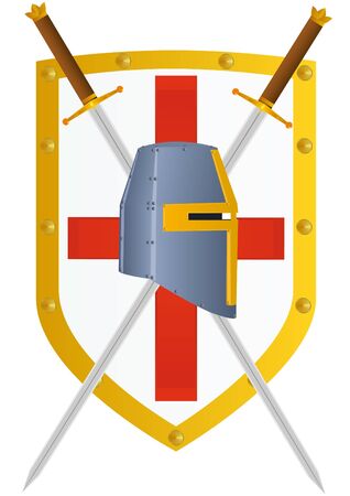 Two knights of the sword and helmet knight against knight crusader shield.のイラスト素材