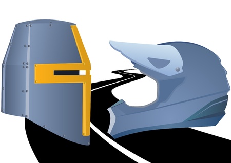The helmet motorcycle helmet and a knight on a background receding into the distance of the road.のイラスト素材