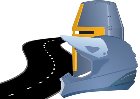 The helmet motorcycle helmet and a knight on a background receding into the distance of the road.のイラスト素材
