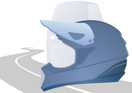 The helmet motorcycle helmet and a knight on a background receding into the distance of the road.のイラスト素材