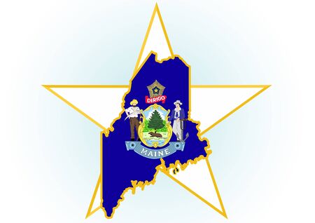 The illustration on white background. Coat of Arms and the border state in the U.S. against the background stars.のイラスト素材