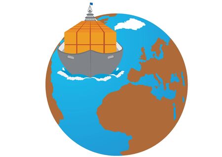 Large transport ship in the background of the Earthのイラスト素材