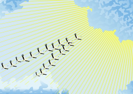 Against the background of sky and clouds flying Crane flockのイラスト素材