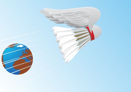 Flying badminton shuttlecock with abstract wings against the background of the Earthのイラスト素材
