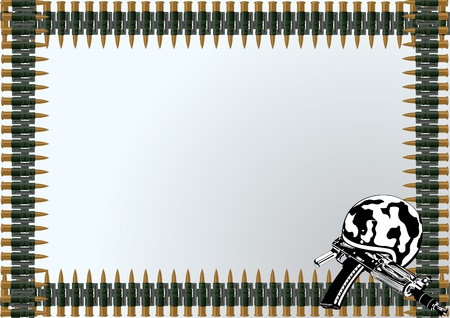 Against the background of a machine gun belt helmet with a gunのイラスト素材