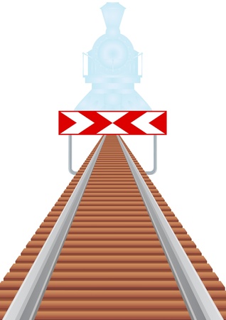 The railway line disappearing into the distance and a warning sign that there is no more expensiveのイラスト素材
