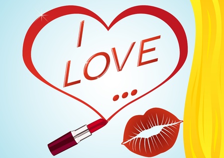 Painted with lipstick heart, lettering and imprint of lipstick.のイラスト素材