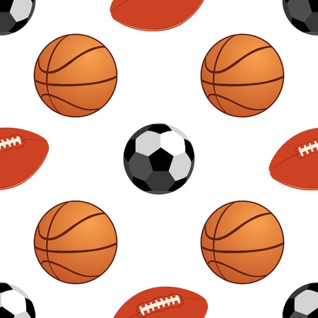 Seamless background with the image of sports balls for basketball and football. The illustration on white background.のイラスト素材