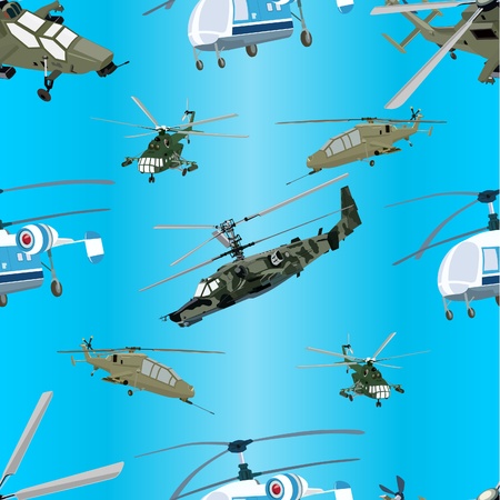 Seamless blue background of military helicoptersのイラスト素材