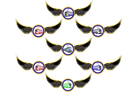 Icons from urban rail against the outstretched wingsのイラスト素材