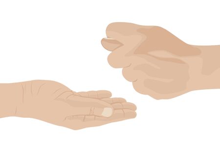 Gestures. Outstretched hand and fig. The illustration on a white background.のイラスト素材
