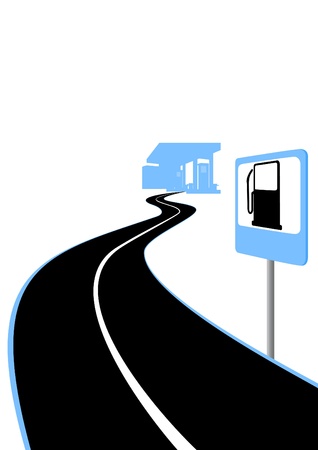 Signpost on the road leading to the filling stationのイラスト素材