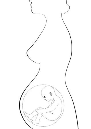An abstract image of a pregnant woman. Black and white illustration.のイラスト素材