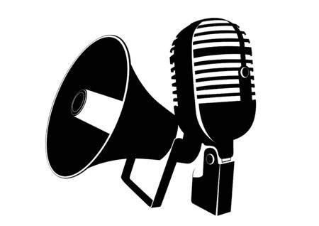Old microphone and speaker. Black and white illustration.のイラスト素材