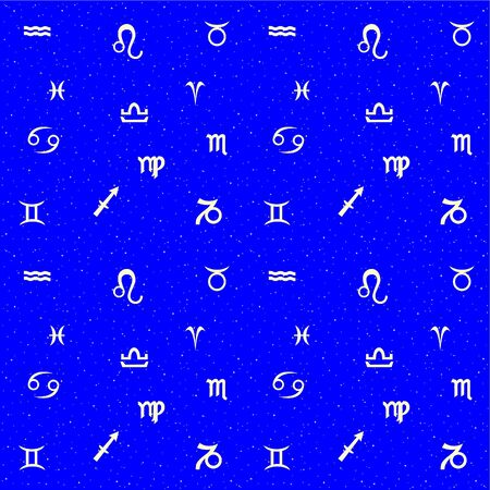 Continuous blue background with the signs of the zodiac in the sky.のイラスト素材