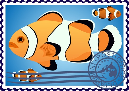 The illustration on a postage stamp. Clown Fish.のイラスト素材