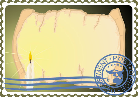 The illustration on a postage stamp  A candle and a paper scroll のイラスト素材