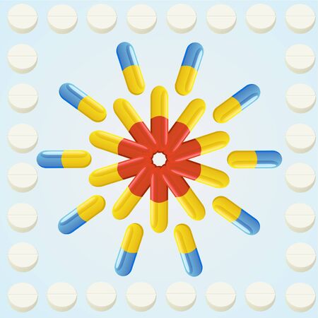 Medicines and drugs on a blue background のイラスト素材