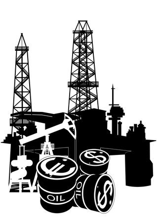 Oil and gas industry. Black and white illustrationのイラスト素材