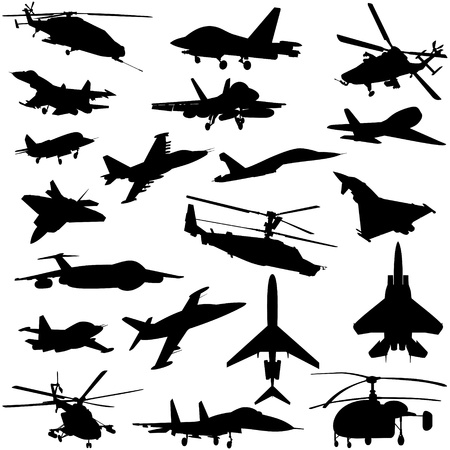 A set of paths of aircraft and helicopters  Black and white illustration のイラスト素材
