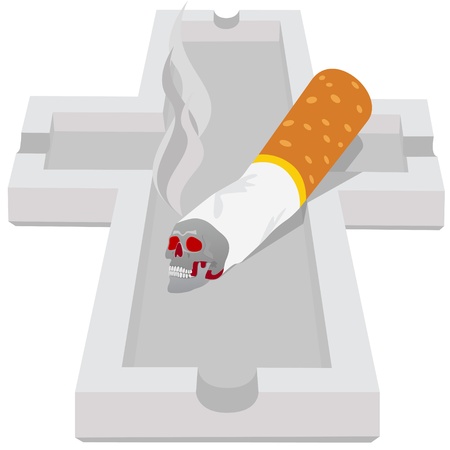 Cigarette butt in an ashtray with a skull in the form of a cross のイラスト素材