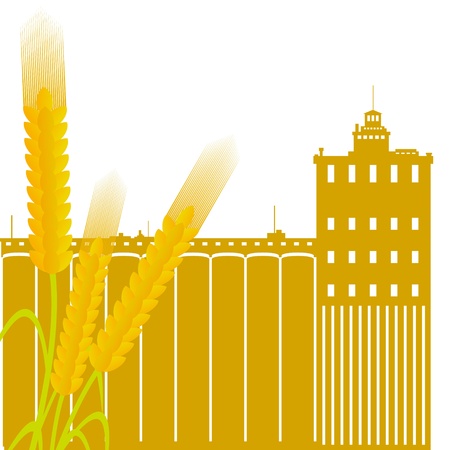 Ear of wheat against the elevator  Illustration on white background のイラスト素材