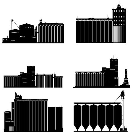 Contour black and white illustration of a granary. Illustration on white background.のイラスト素材