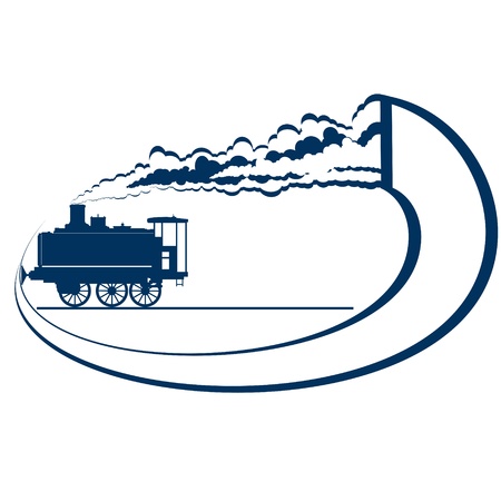Abstract icon with a moving locomotive  Old rail  Illustration on white background のイラスト素材