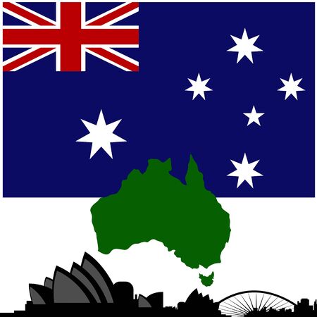 National flag and architecture Australia  Illustration on white background のイラスト素材