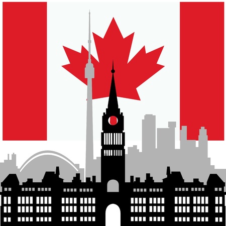 The national flag of Canada, and architecture  Illustration on white background のイラスト素材