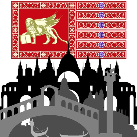 Flag and architecture of Italy. Venice. Illustration on white background.のイラスト素材