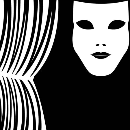 Theatrical mask and theater curtains. Illustration on black background.のイラスト素材