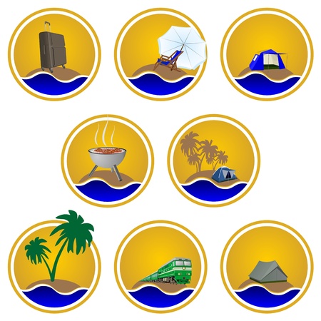 Icons with the image of leisure and holiday items. The illustration on a white background.のイラスト素材