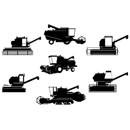 A set of contour images of agricultural machinery. The illustration on a white background.のイラスト素材