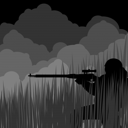 Sniper with a sniper rifle, preparing to fire.のイラスト素材