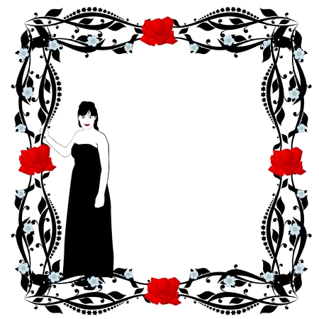 Abstract image of a young woman in a flower framed  The illustration on a white background のイラスト素材