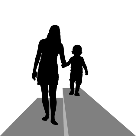 Contour image of a young woman with a child  The illustration on a white background のイラスト素材