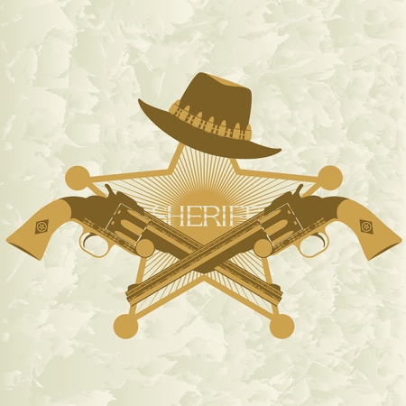 Star of the sheriffs hat and old firearms  The illustration on a white background のイラスト素材