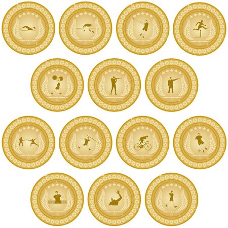 Set of gold medals for sporting victory in sports  Illustration on white background のイラスト素材