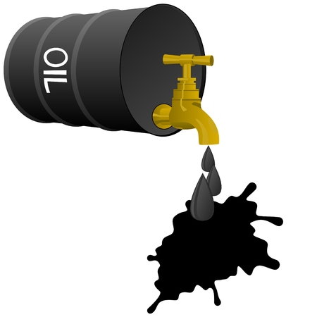 Barrel of oil products and stopcock dripping drops of oil  Illustration on white background のイラスト素材