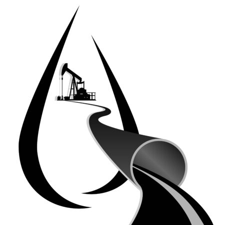 Oil pipeline and an oil derrick on background abstract oil droplets  Illustration on white background のイラスト素材
