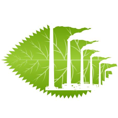 A complex of industrial buildings and smoking chimneys against a sheet of wood  Illustration on white background のイラスト素材