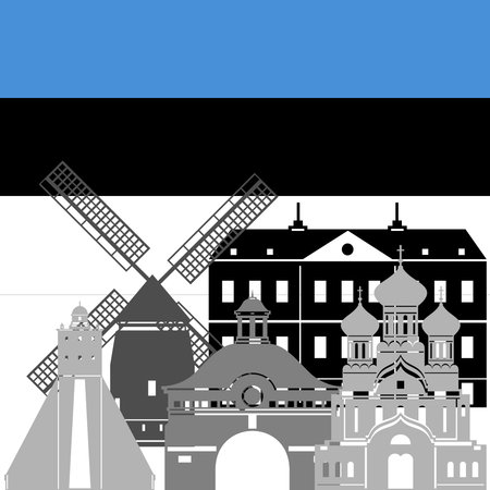 State flags and architecture of the country. Illustration on white background.のイラスト素材