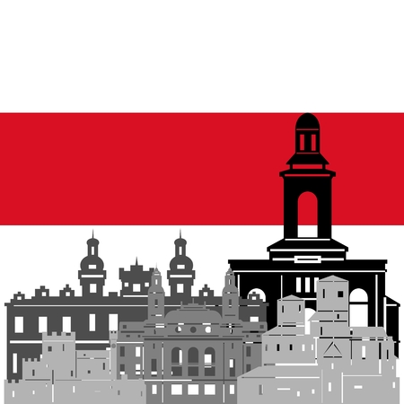 State flags and architecture of the country. Illustration on white background.のイラスト素材