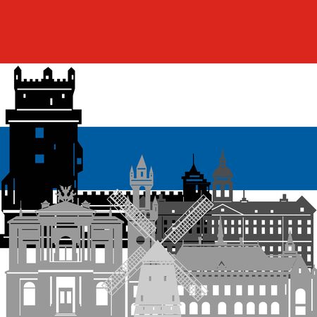 State flags and architecture of the country. Illustration on white background.のイラスト素材