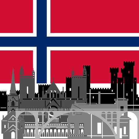 State flags and architecture of the country. Illustration on white background.のイラスト素材