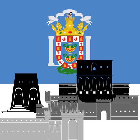 State flags and architecture of the country. Illustration on white background.のイラスト素材