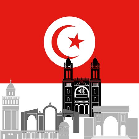 State flag and architecture of the country. Illustration on white background.のイラスト素材